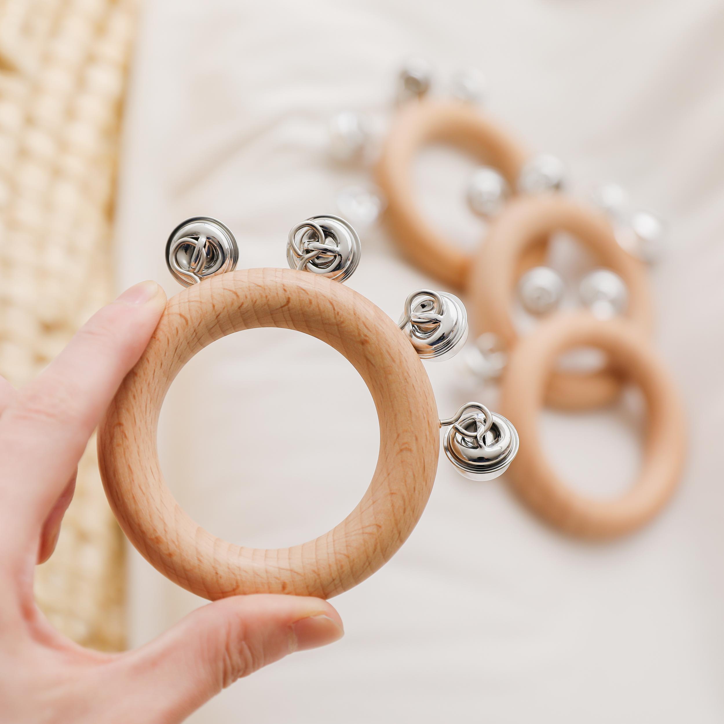 Baby Wooden Ring Hand Bells Infant Teether Toy, Gift for Newborn